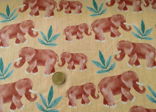 Safari Eli Baumwoll-Jersey mit Elefanten sandfarben, ein Kinderstoff von Hilco