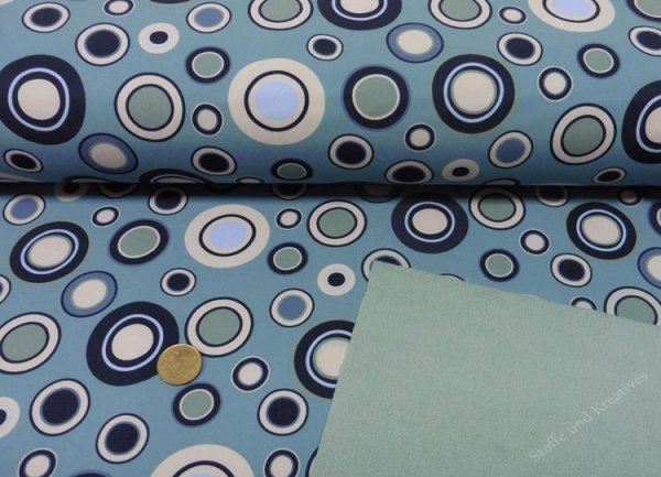 Softshell Circles blue with circles, inside fleece mint