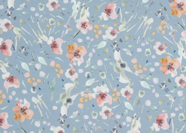 Softshell Flowers dusty blue fabric