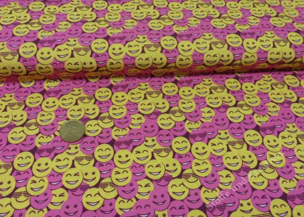 Stay healthy pink gelb kleingemusterte Baumwolle Webware Popeline mit Smileys