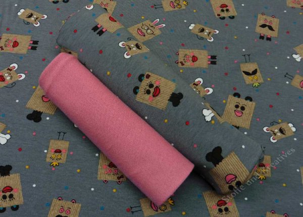 Fabric set Tütenkerle jersey taupe and wristband pink for kids