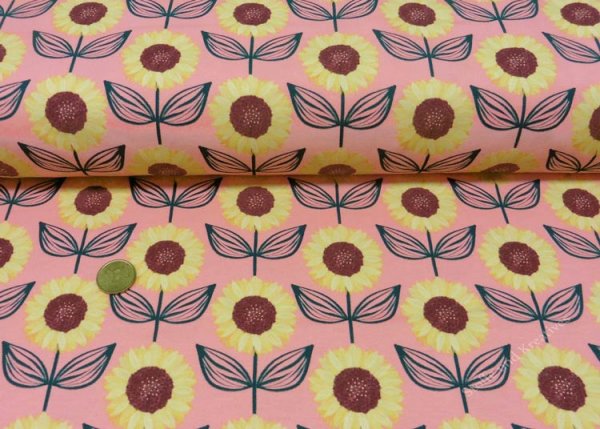 Sunflowerli pink jersey Hilco fabric for kids and adults with sunflowers by Mia Maigrün