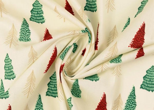 Tannenbäume christmas fabric ecru with christmas trees