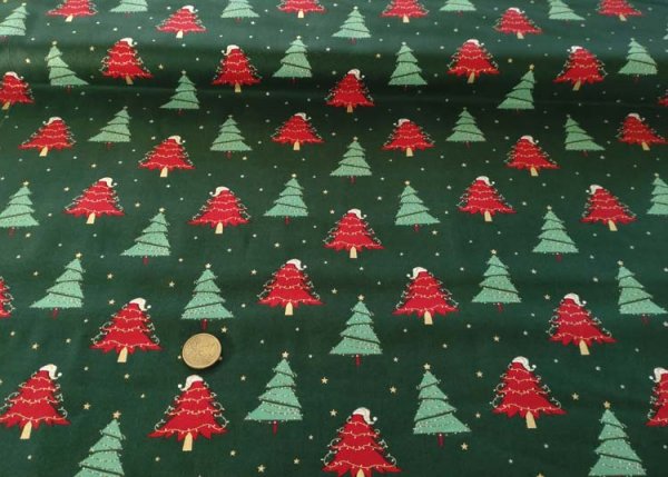 Weihnachtsbäume christmas fabric red with christmas trees