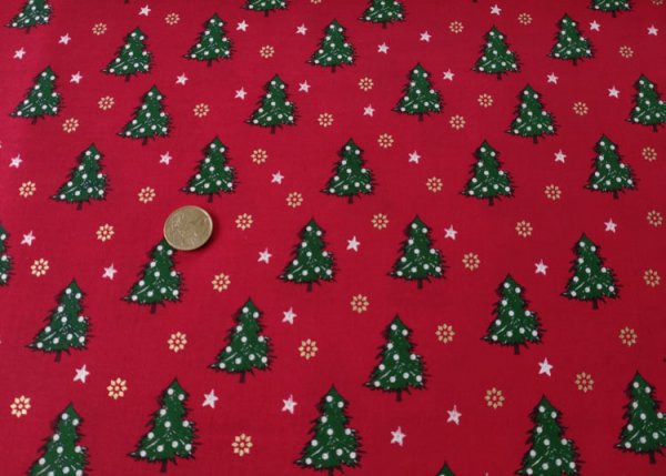 Weihnachtswald christmas fabric red with christmas trees