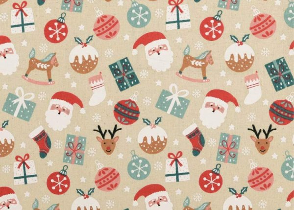 XMAS Allerlei Canvas ecru christmas fabric with christmas motifs