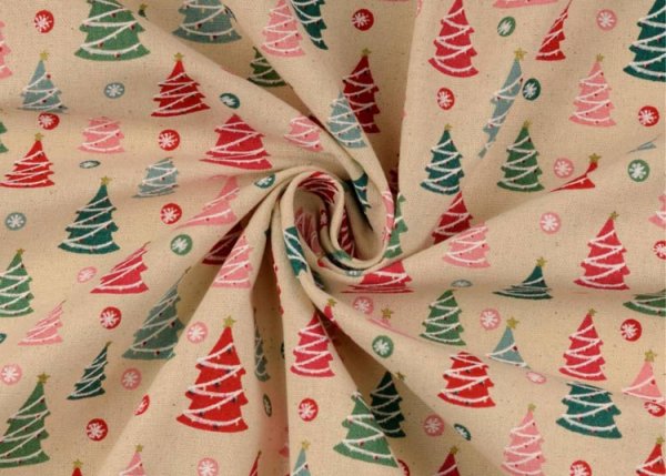 XMAS Pastell Canvas ecru christmas fabric with christmas trees