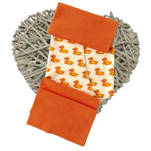 DIY Nähpaket Stoff Zuschnitte Pumphose Jersey Entchen, Bündchen orange plus Anleitung Nähkit