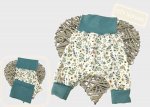 Fabric cuttings pants pattern Lybstes Baby size 50/56 - 86/92 Jersey flowers ecru plus cuff petrol