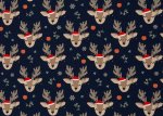 Holly Weihnachtsstoff, Sweatstoff mit Rehe in dunkelblau von Swafing