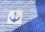 Neptunus Panel Hilco Baumwoll-Jersey weiß blau Kinderstoff Anker Streifen Wellen